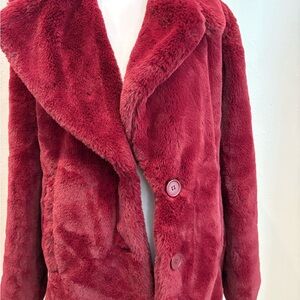 Bagatelle Plush Teddy Jacket - Deep Red
